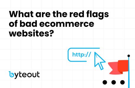 Blog cover image with text "What are the red flags of bad ecommerce websites?" and a red flag on a shopping cart, highlighting common issues in poor ecommerce website design.