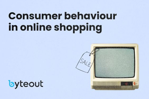 Consumer behaviour in online shopping - A blog cover image featuring an old-fashioned TV with a sale tag attached, alongside the Byteout logo.