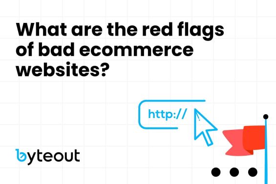 Blog cover image with text "What are the red flags of bad ecommerce websites?" and a red flag on a shopping cart, highlighting common issues in poor ecommerce website design.